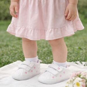 Magic Prewalker Baby Girl Sneakers White Pink Hearts Velcro Shoes 6-9 months